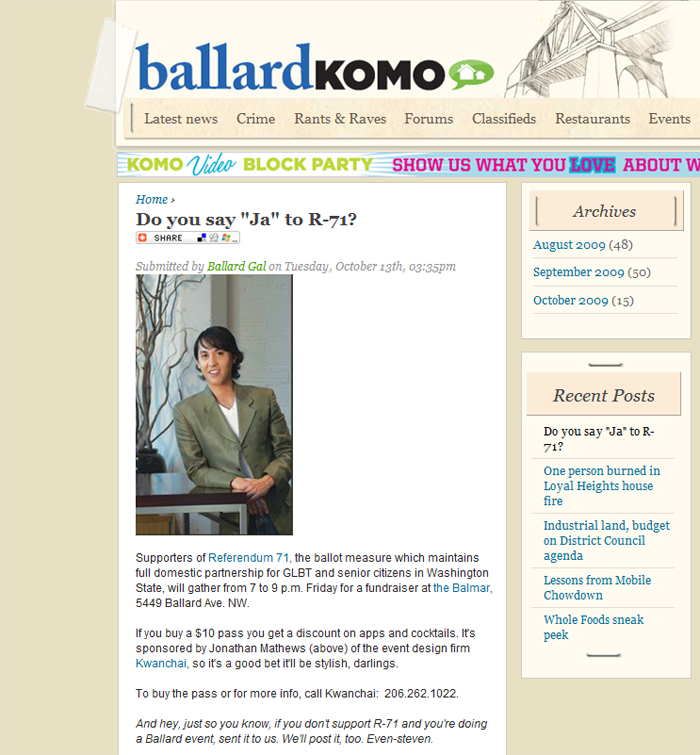 Kwanchai INVITES  REF 71 BALLARD BENEFIT - OCTOBER 16TH